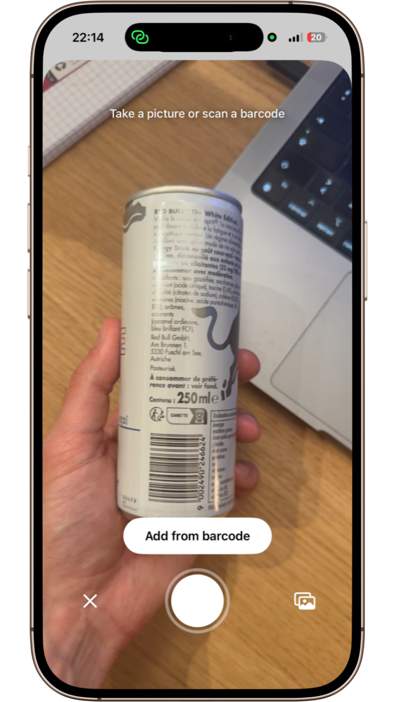 Nanocal scanning a product barcode